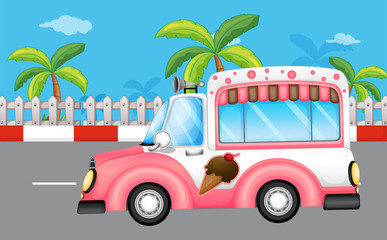 Canvas Print - A pink ice cream bus