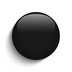 Black Glass Circle Button on White Background
