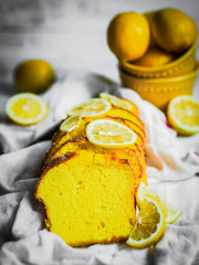 Wall Mural - Lemon cake on rustic background