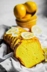 Wall Mural - Lemon cake on rustic background