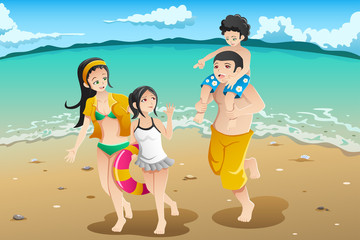 Wall Mural - Family going to the beach