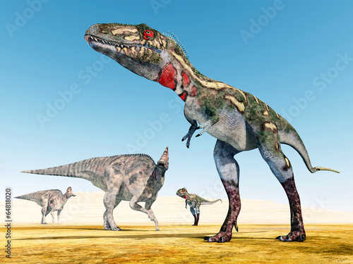 Fototapeta na wymiar The Dinosaurs Corythosaurus and Nanotyrannus