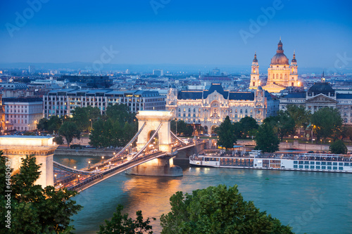 Chain Bridge, St. Stephen's Basilica in Budapest Poster