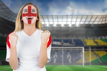 Wall Mural - Excited fan england in face paint cheering