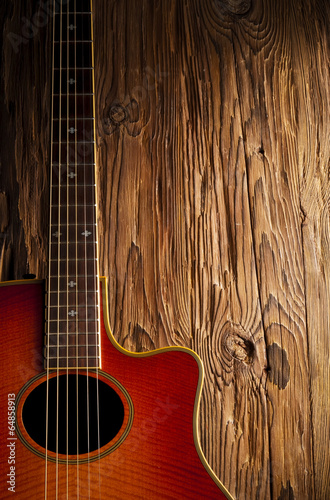 Obraz na płótnie canvas dwuczęściowy "dyptyk" Gitara country na drewnie