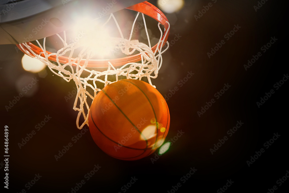 Basketball scoring basket at a sports arena - obrazy, fototapety, plakaty 