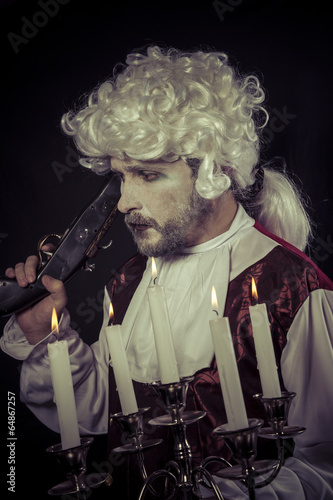Photographie Gunfight, nineteenth century man, , chandelier with candles