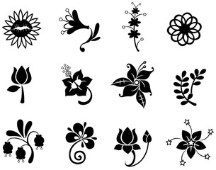 Fantasy flower icon silhouette collection set 2(vector)