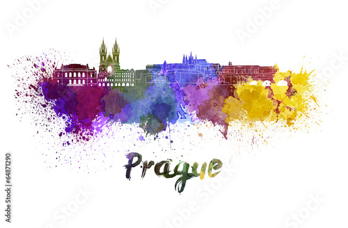 Photo Prague skyline in watercolor