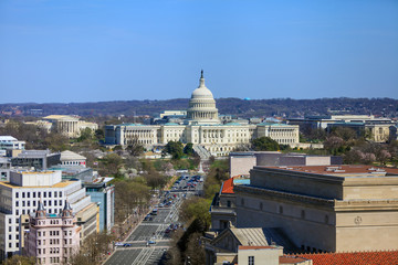 Fototapete - Washington DC, skyline with Capitol building and other Federal b