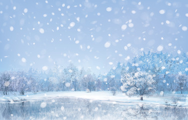 Wall Mural - Vector winter landscape.