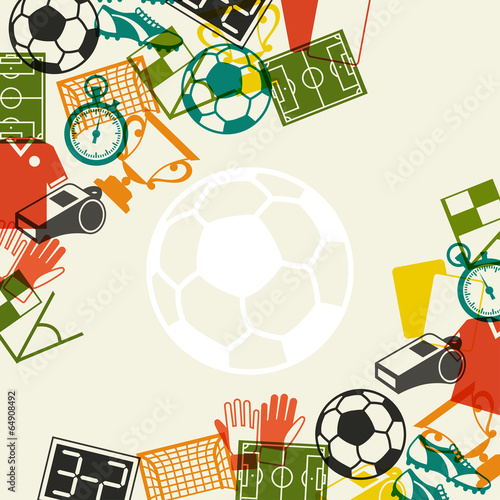 Fototapeta na wymiar Sports background with soccer (football) flat icons.