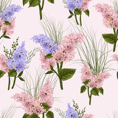 Seamless floral pattern with lilac on light background