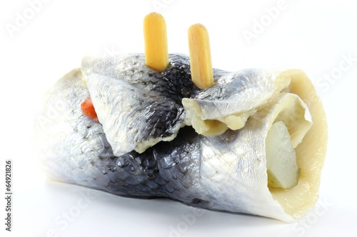 Fotografie, Obraz Rollmops isoliert auf weißem Hintergrund