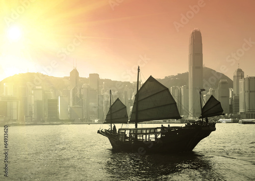 Fototapeta na wymiar Sailing Victoria Harbor in Hong Kong