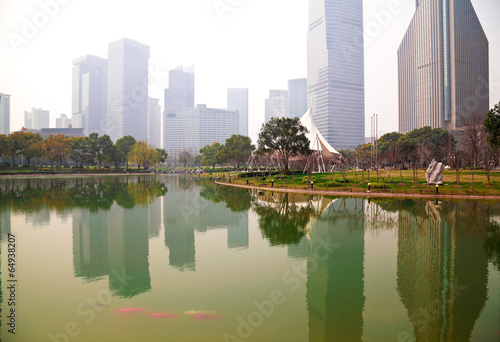 Fotoboard na płycie Szanghaj lujiazui w city park budynków tła streetscape