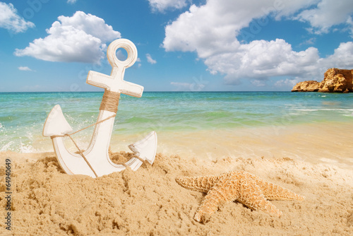 Tapeta ścienna Kotwica na plaży