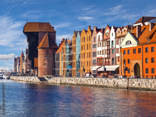 Nowoczesny obraz na płótnie Motlawa River with medieval port crane in Gdansk, Poland.