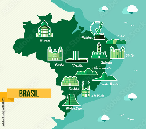 Cuadros en Lienzo Landmark Brazil map silhouette icon