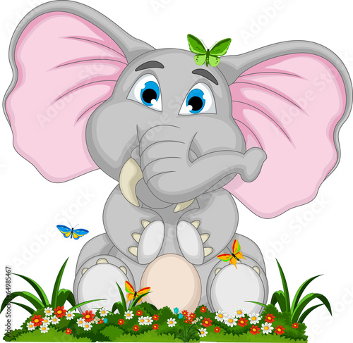 Obraz w ramie cute elephant cartoon sitting in garden