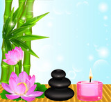 Fototapeta Desenie - background Spa flower Palma stones and candle