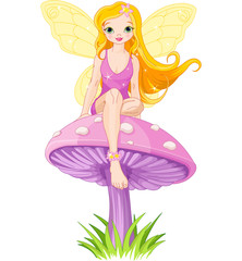 Poster - Cute Fairy on the Mushroom