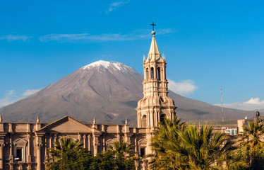 Volcano El Misti overlooks the city Arequipa in southern Peru