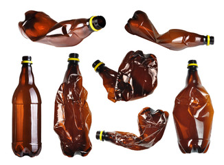 Wall Mural - Collection of brown plastic bottles isolated on white