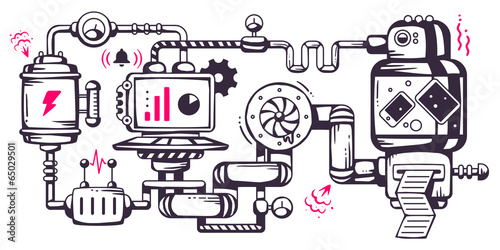 Board z aluminiowym obramowaniem Wektor tła ilustracji przemysłowych działającego mecha