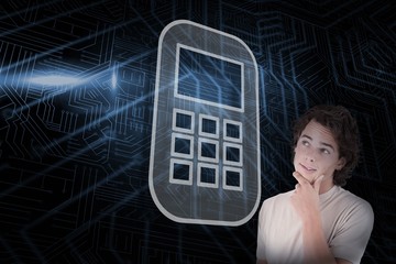 Wall Mural - Composite image of smartphone and casual thinking man