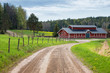 Red barn in scenic rural landscape