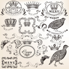 Set of vector decorative elements in vintage style