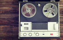 Lose Up Of Old Reel To Reel Recording Machine