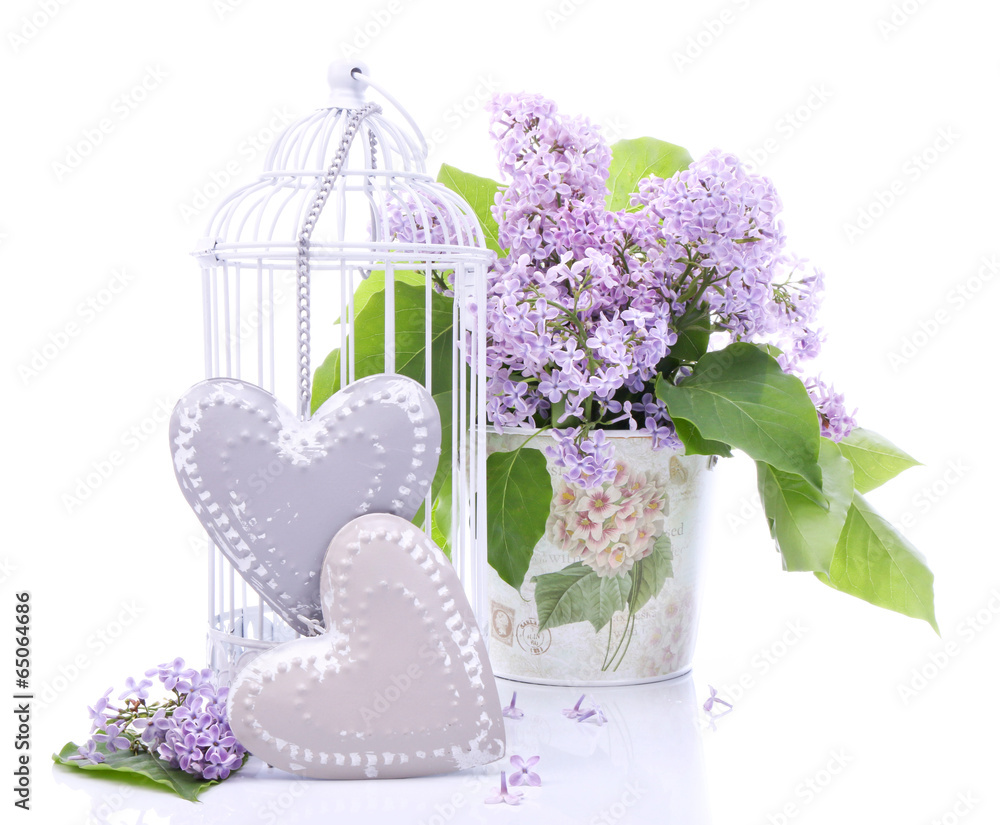 Obraz na płótnie Beautiful decoration with bouquet of flowers and hearts w salonie
