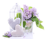 Fototapeta Lawenda - Beautiful decoration with bouquet of flowers and hearts