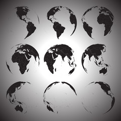 set of black globe icons vector illustration