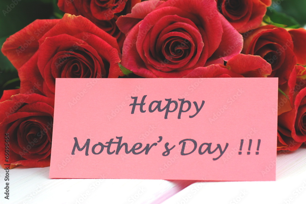 życzenia na dzień matki na tle przepięknych róż - obrazy, fototapety, plakaty 