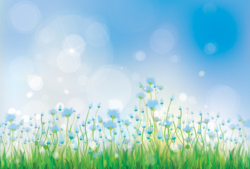 Wall Mural - vector nature background with blue flowers.