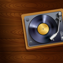 Poster - Vinyl record player on wooden background