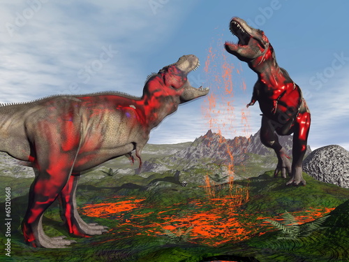 Naklejka samoprzylepna Tyrannosaurus rex dinozaur walki - 3d render