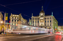 Tram Passing Piazza Cordusio In Milan, Italy
