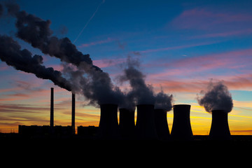 Power plant on evening sky