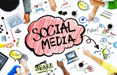Wall Mural - group of business people with social media concept