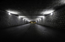 Empty Dark Tunnel At Night