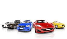 Studio Shot Of Colorful Cars In A Row