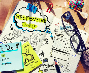designer's desk with responsive design concept