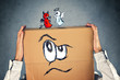 © Bits and Splits - Businessman with a cardboard box and angel and devil on his head