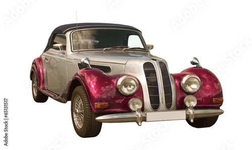 Plakat na papierze fotorealistycznym Różowy oldtimer, klasyczny samochód, kabriolet