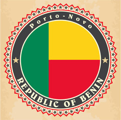 Canvas Print - Vintage label cards of Benin flag.