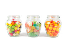 Glass Jars Filled With Different Colorful Candies
